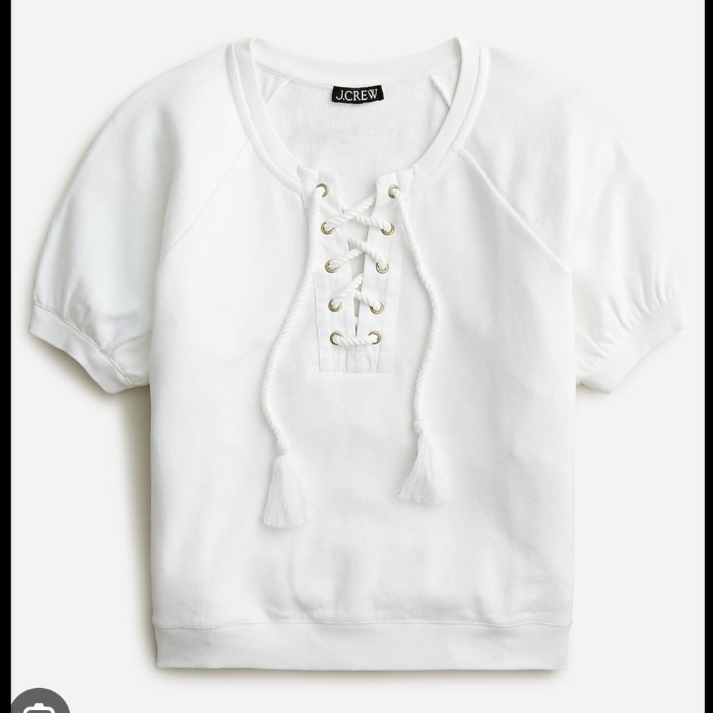 NWT J. Crew University Terry Short-sleeve Lace-up Shirt White Size S